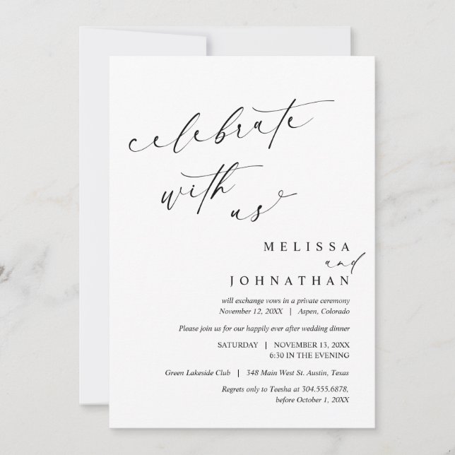 Invitation Fêtez avec les jeunes mariés, Mariage Elopement (Devant)