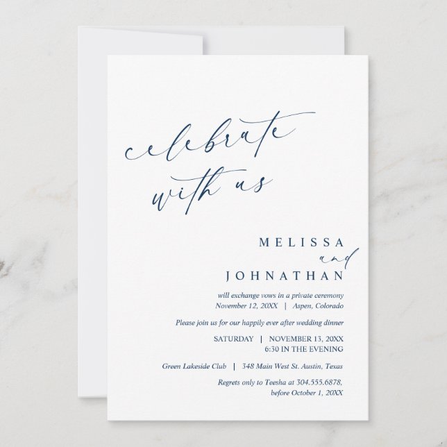 Invitation Fêtez avec les jeunes mariés, Mariage Elopement (Devant)