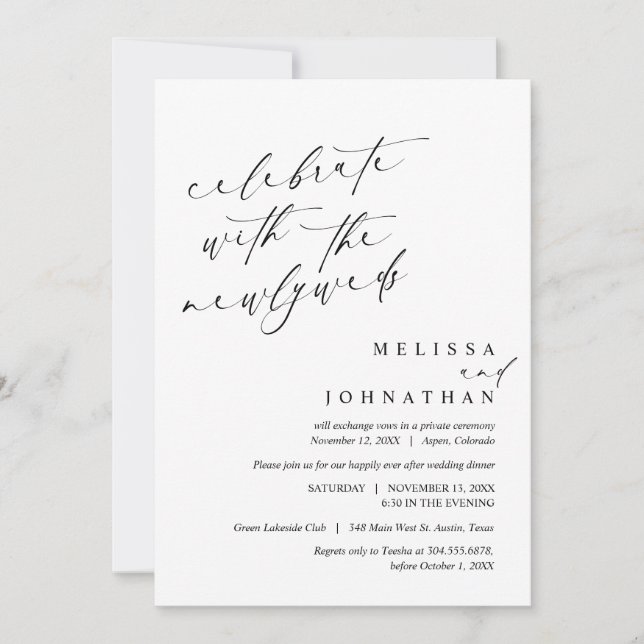 Invitation Fêtez avec les jeunes mariés, Mariage Elopement (Devant)