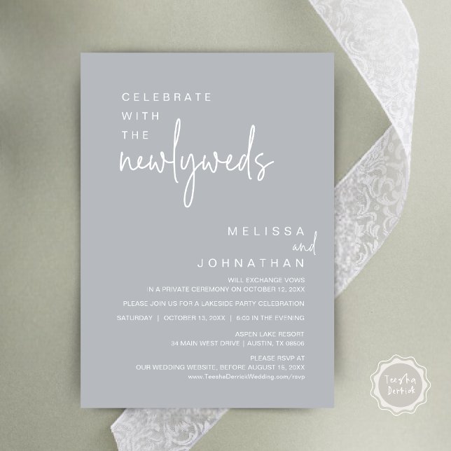 Invitation Fêtez Avec Les Nouveaux Mariés, Fête De Mariage (Celebrate With The Newlyweds, Modern Wedding Party Invitation Card, PDF, in Chill Grey)