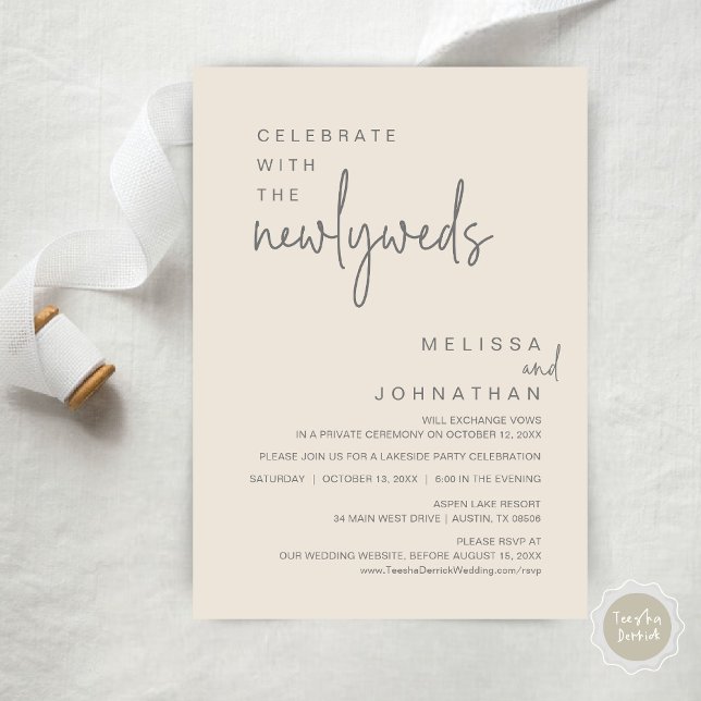 Invitation Fêtez Avec Les Nouveaux Mariés, Fête De Mariage (Celebrate With The Newlyweds, Modern Wedding Party Invitation Card, PDF, in Dark Grey and Cream)