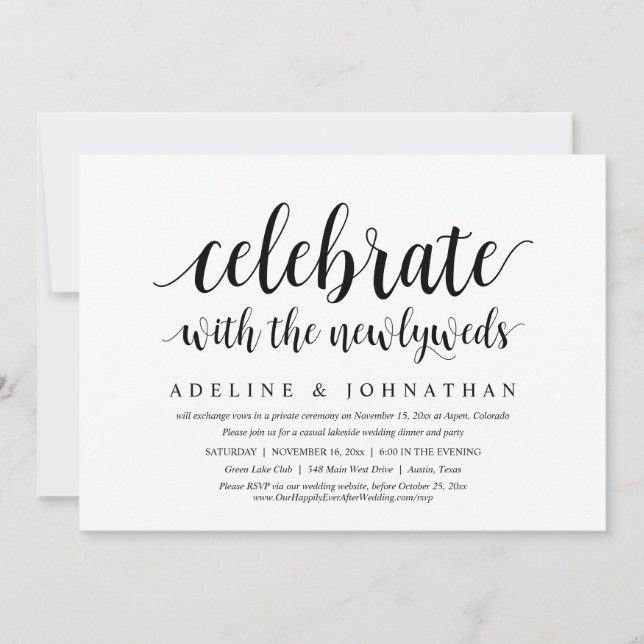 Invitation Fêtez avec les nouveaux mariés, Mariage Elopement (Devant)