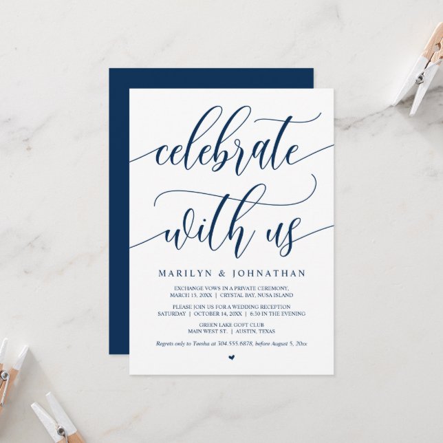 Invitation Fêtez avec nous, Black, Mariage Elopement Party (Devant/Arrière en situation)