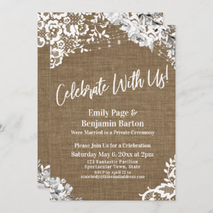 Invitation Fêtez Avec Nous ! Burlap Lace Floral Lights Party
