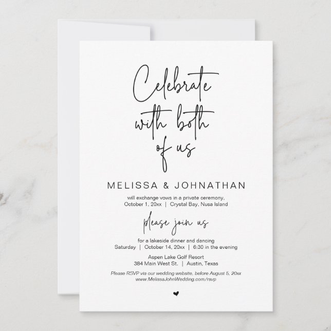Invitation Fêtez avec nous deux, Mariage Elopement Party (Devant)