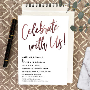 Invitation Fêtez Avec Nous ! Écriture simple avec Rose Gold