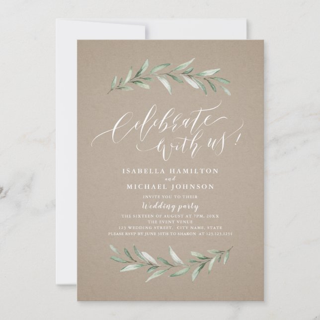 Invitation Fêtez Avec Nous ! Kraft Rustic Green Mariage (Devant)
