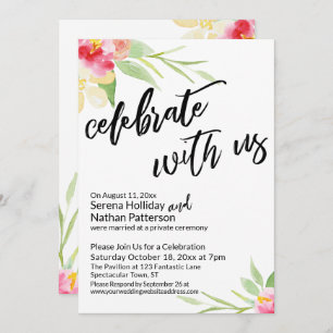 Invitation Fêtez avec nous l'écriture manuscrite et les fleur