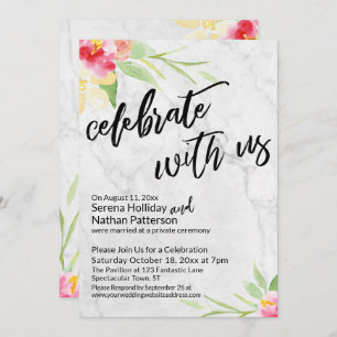 Invitation Fêtez avec nous Marbre doux & Fleurs d'Aquarelle