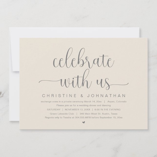 Invitation Fêtez avec nous, Mariage Elopement Dinner Party (Devant)