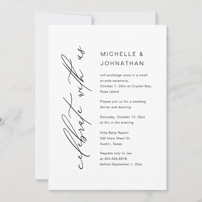 Invitation Fêtez avec nous, Mariage Elopement Dinner Party (Devant)