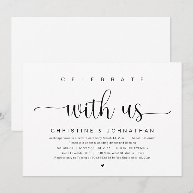 Invitation Fêtez avec nous, Mariage Elopement Party (Devant / Derrière)