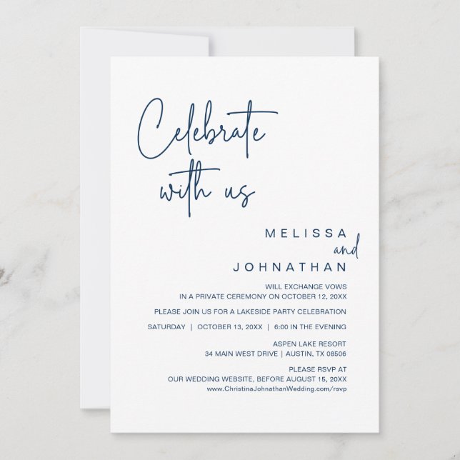 Invitation Fêtez avec nous, Mariage Elopement Party (Devant)