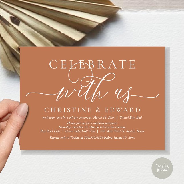 Invitation Fêtez avec nous, Mariage Elopement Party, Cuivre (Celebrate with us, Romantic Modern Wedding Elopement Invitation Card, PDF, in Copper)