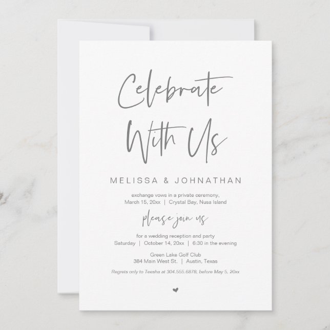 Invitation Fêtez avec nous, Mariage Elopement Party, Grey (Devant)