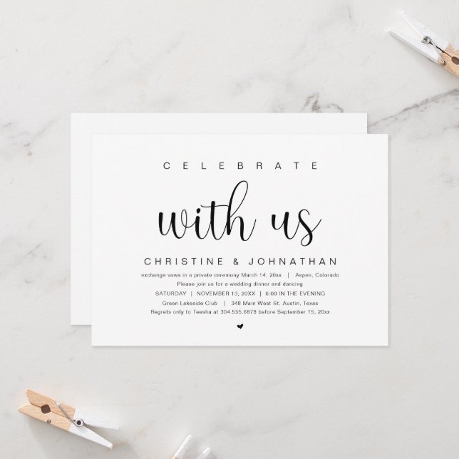 Invitation Fêtez avec nous, Mariage Elopement Party Invitat (Devant/Arrière en situation)