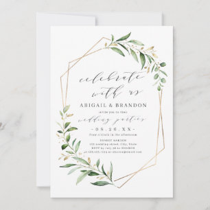 Invitation Fêtez Avec Nous ! Mariage géométrique verdoyant