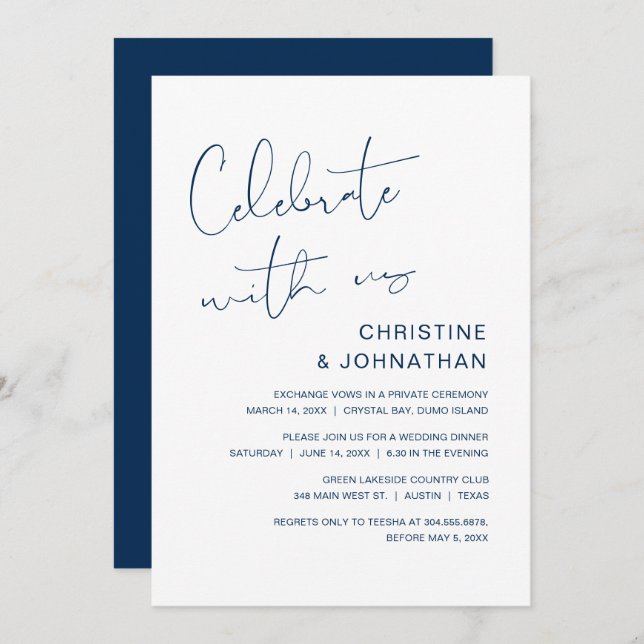 Invitation Fêtez avec nous, Mariage moderne Elopement Invita (Devant / Derrière)