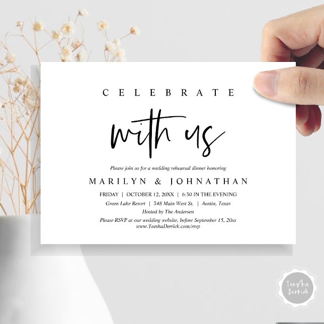 Invitation Fêtez Avec Nous, Mariage Rehearsal Party (Celebrate With Us, Wedding Rehearsal Dinner, Lunch Party Invitation Card, PDF, Black and White)