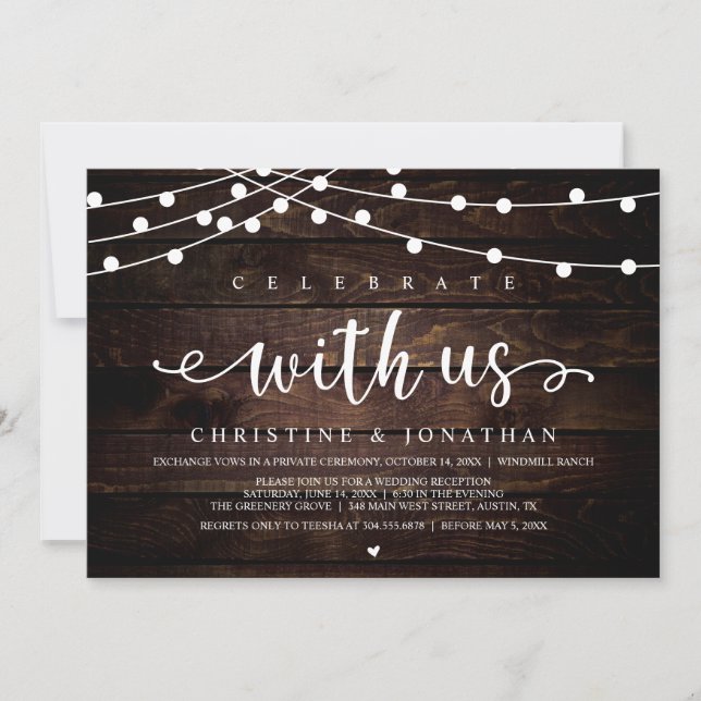 Invitation Fêtez avec nous Rustic Farm Mariage String Light (Devant)