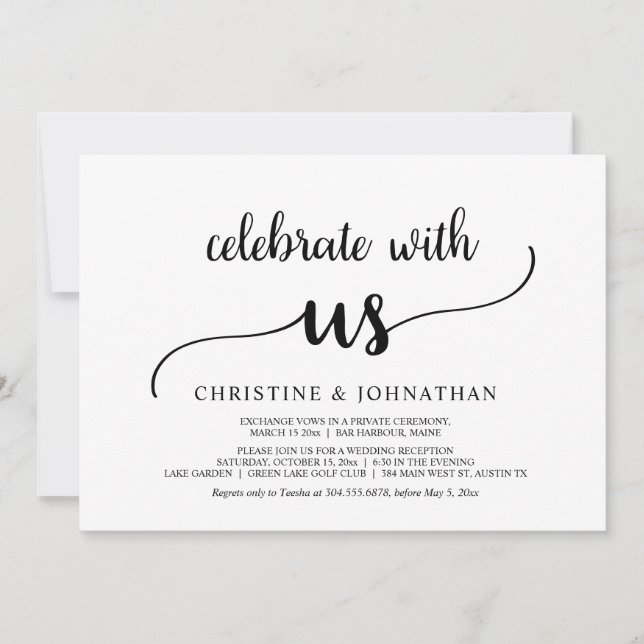 Invitation Fêtez avec nous, Rustic Mariage Elopement Party (Devant)