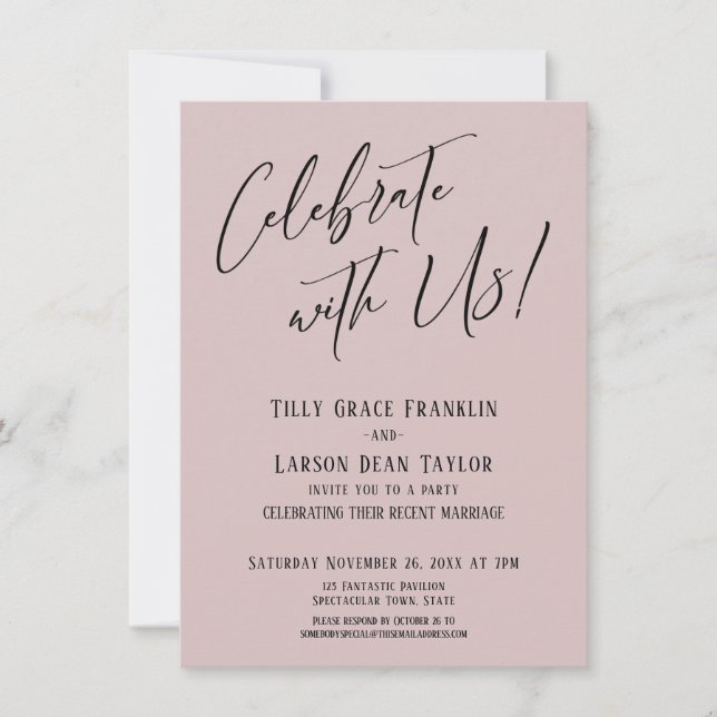 Invitation Fêtez avec nous ! Soirée de mariage Rose Dusty mod (Devant)