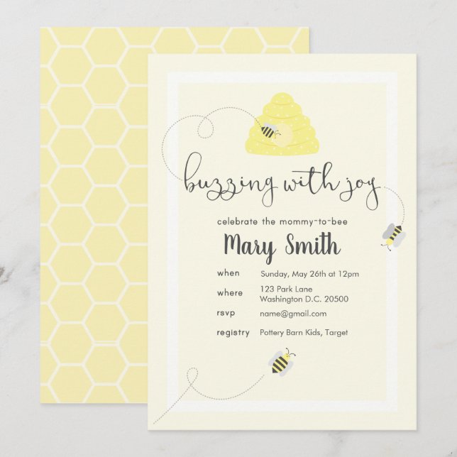 Invitation Fêtez la fête de la maman à l'abeille (Devant / Derrière)