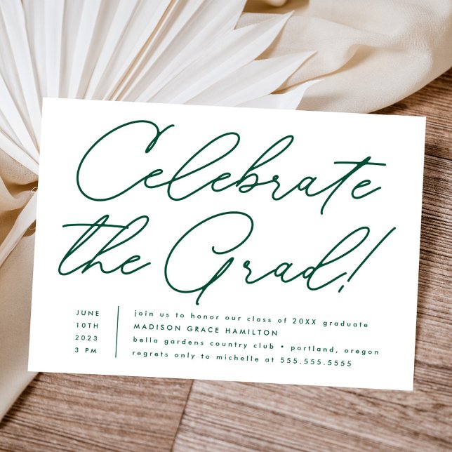 Invitation Fêtez le Grad Green Script Graduation Party (Créateur téléchargé)