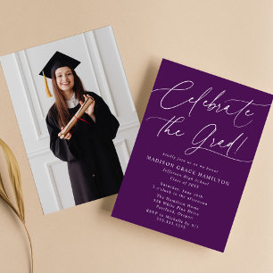 Invitation Fêtez le Grad Purple Photo Graduation Party