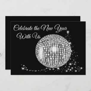 Invitation Fêtez le Nouvel An avec nous Sparkly Disco Ball