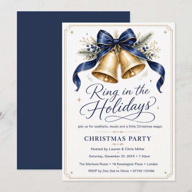 Invitation Fêtez les Fêtes de Noël avec un thème Nuit Or (Devant / Derrière)
