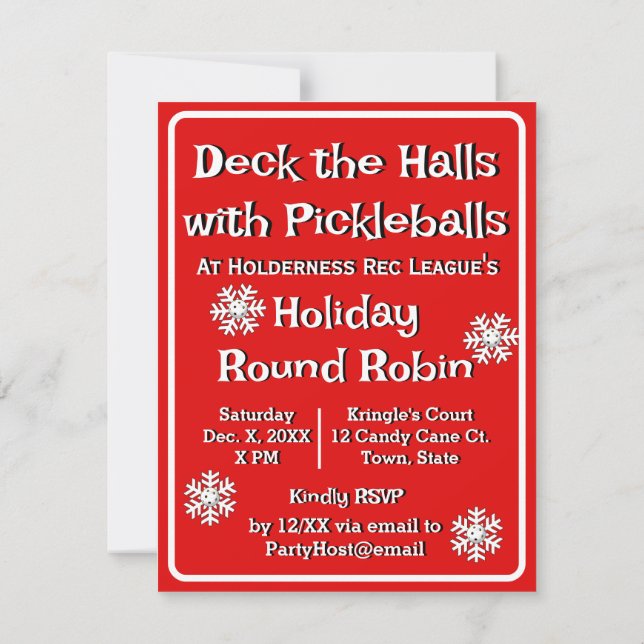Invitation Fêtez Noël avec des Pickleballs Party de Noël (Dos)