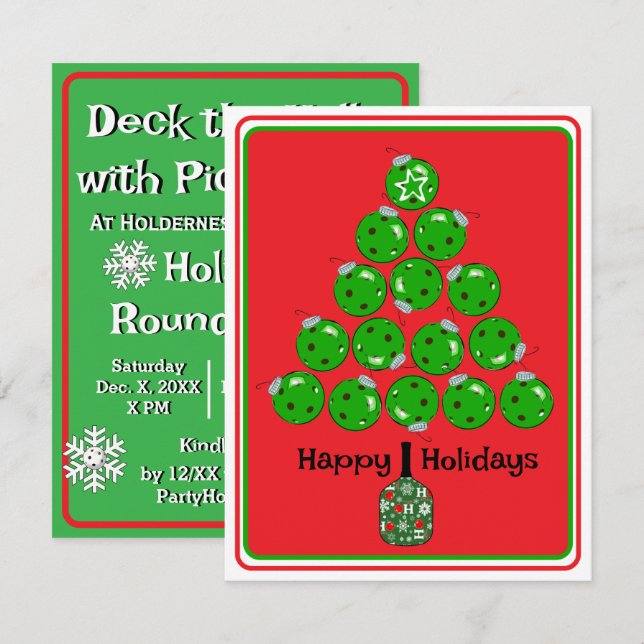 Invitation Fêtez Noël avec des Pickleballs Party de Noël (Devant / Derrière)