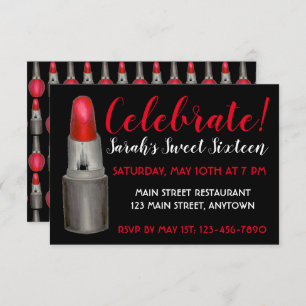 Invitation Fêtez ! Sweet sixteen Anniversaire Lipstick maquil