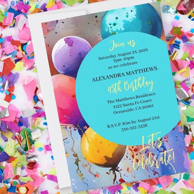 Invitation Fêtez ! Texte Personnalisé N'Importe Quelle Occasi (This colorful balloon and confetti invitation is perfect for any occasion with your custom text.)