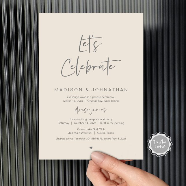 Invitation Fêtons avec nous, Mariage Elopement Party (Let's celebrate, Wedding Elopement Party Invitation Party, Printed and Template File.)