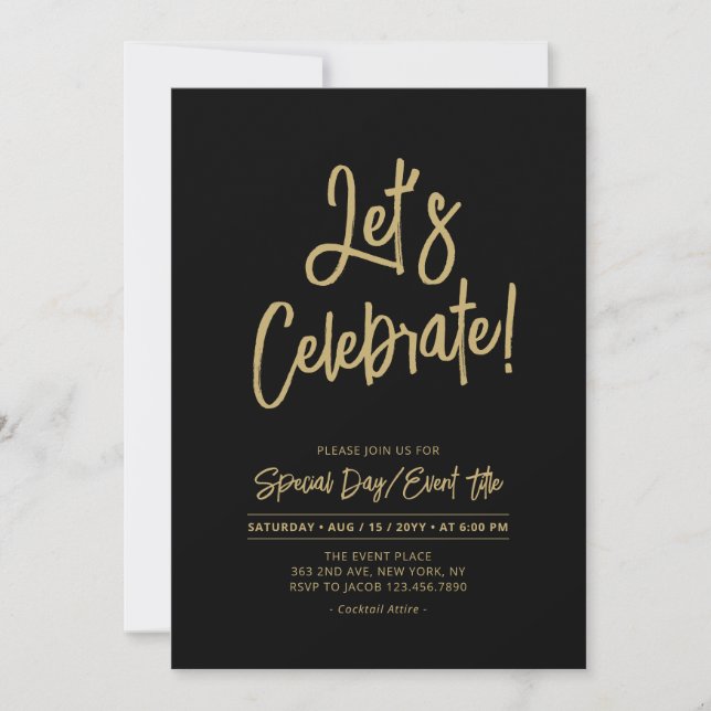 Invitation Fêtons | Black Chic Script Cacktail Party (Devant)