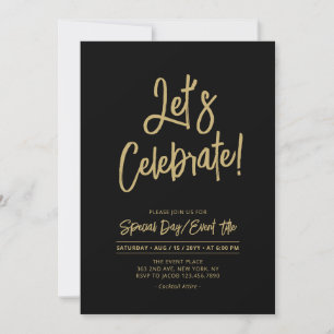 Invitation Fêtons   Black Chic Script Cacktail Party