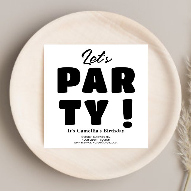 Invitation Fêtons ! Écriture Gras Rayée Noir & Blanc (Créateur téléchargé)