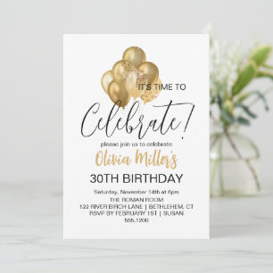 Invitation Fêtons Faux Gold 30TH Birthday Party