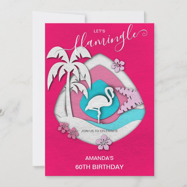 Invitation Fêtons Flamingle Flamant Tropical 60e Anniversaire (Devant)