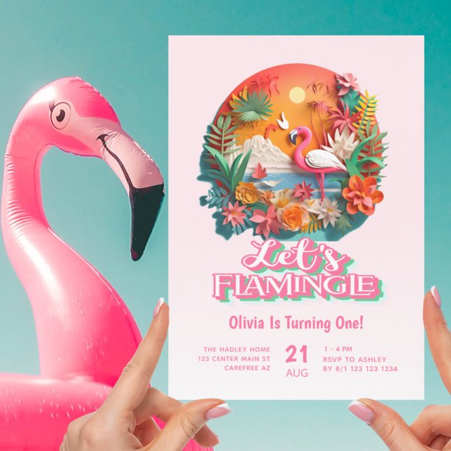 Invitation Fêtons Flamingle Rose 1er Anniversaire (Créateur téléchargé)