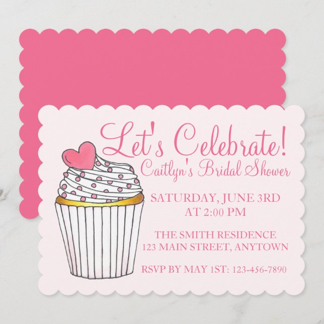 Invitation Fêtons la Baby Shower avec un Cupcake Rose pour la (Devant / Derrière)