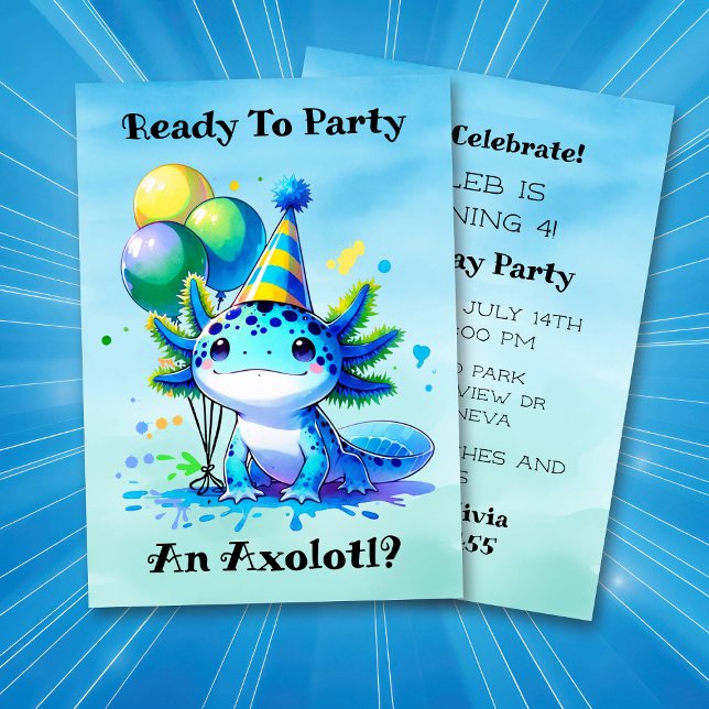 Invitation Fêtons la fête d'anniversaire de Axolotl Boy (Créateur téléchargé)