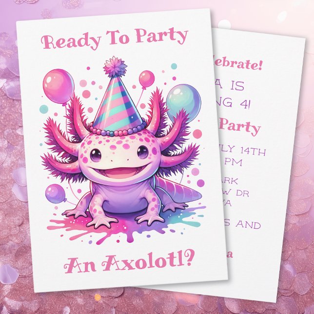 Invitation Fêtons la fête d'anniversaire de la fille Axolotl (Créateur téléchargé)