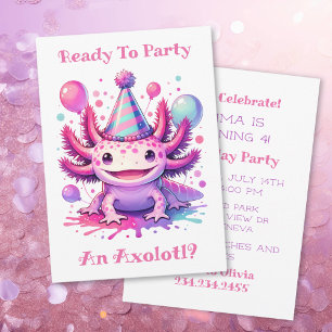 Invitation Fêtons la fête d'anniversaire de la fille Axolotl