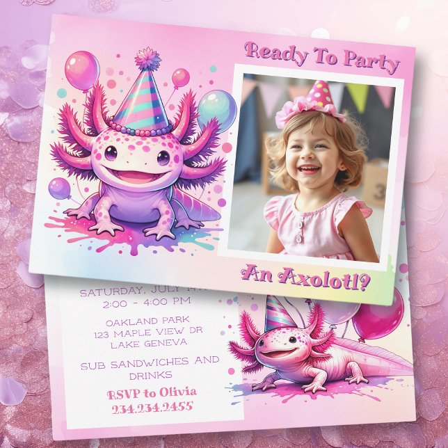 Invitation Fêtons la fête d'anniversaire de la fille Axolotl (Créateur téléchargé)