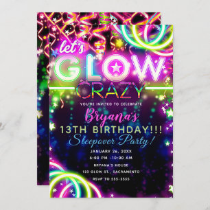 Invitation Fêtons la fête d'anniversaire de Neon, folle et co