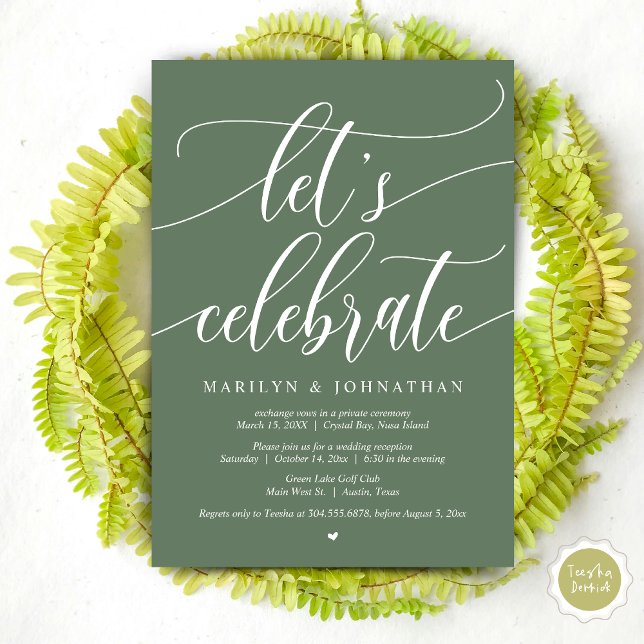 Invitation Fêtons la fête de l'Elopement Mariage, Navy Blue (Let's Celebrate Wedding Elopement Dinner Lunch Brunch Party Invitation Card, PDF, in Forest Sage)