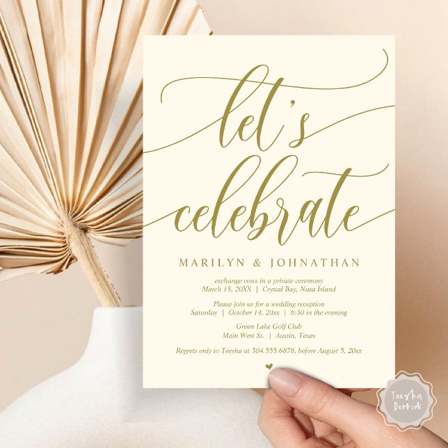 Invitation Fêtons la fête de l'Elopement Mariage, Navy Blue (Let's Celebrate Wedding Elopement Dinner Lunch Brunch Party Invitation Card, PDF, in Yellow Gold)